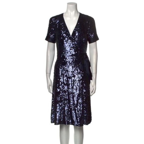 Diane von Furstenberg Veruca Sequin Wrap Dress - SZ 4, Navy Blue, Silk - Picture 1 of 7